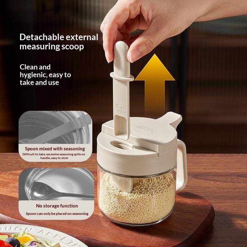 Seasoning Containers Airtight Glass Organizer With Spoon Condiment Containers With Lid For Kitchen Countertop Pantry Cabinet