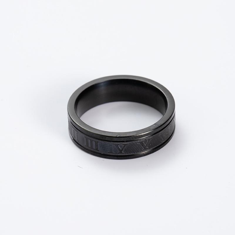 Punk Hip Hop Stainless Steel Roman Numeral Ring - European American Street Style Titanium Finger Ring