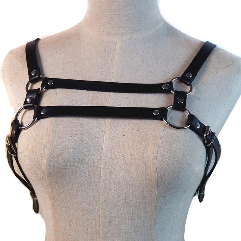 Black Men'S Faux Leather Chest Strap Buckle Club Clothing