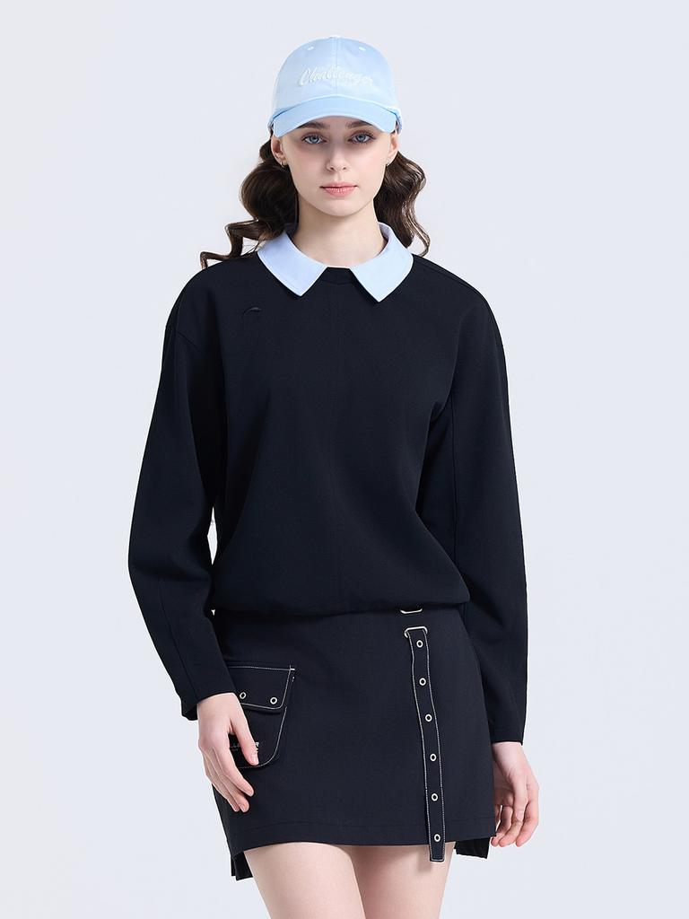 CHALLENGER Women'S 2-Way Collar Detachable Long Sleeve T-Shirt Black