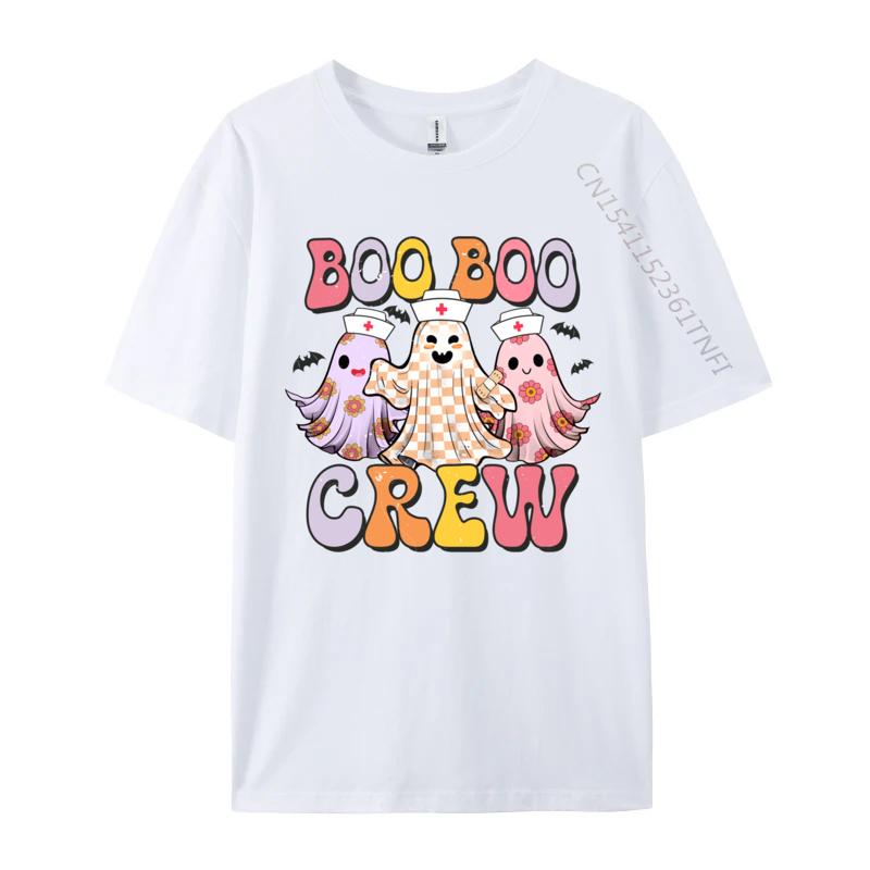 Groovy Boo Boo Crew Nurse Funny Ghost Halloween Nurse Casual 3D Printed T-Shirt for Men Pure Cotton Tops Shirts Funny Tee