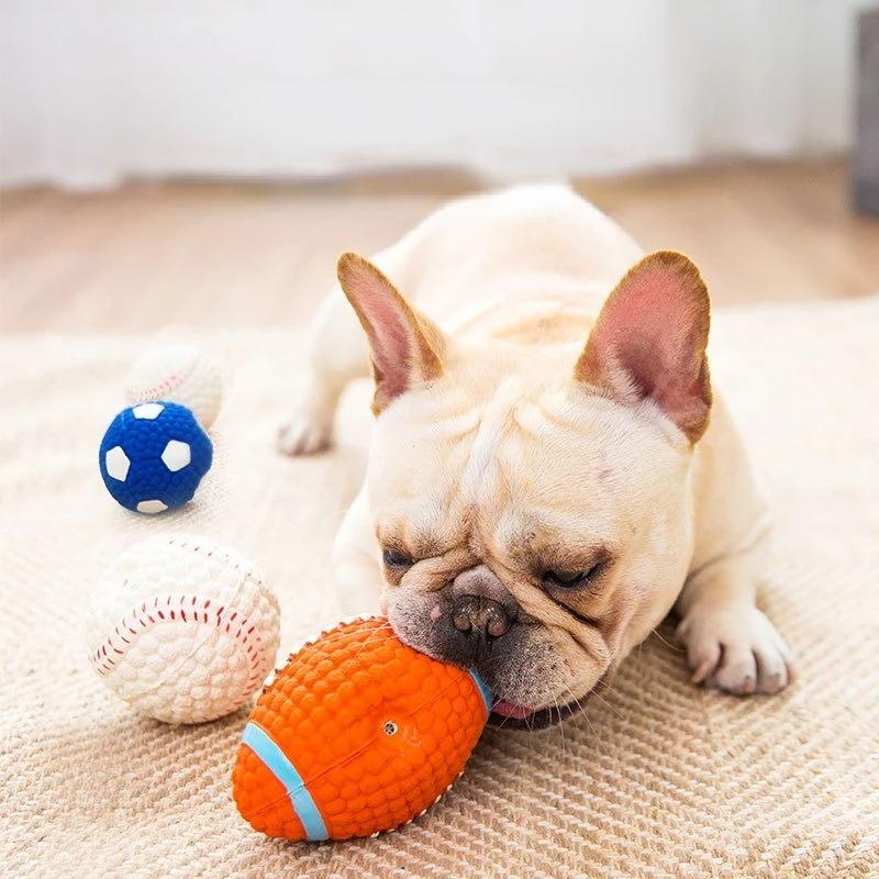 Dog Latex Vocal Toys Teething Chewing Boredom Rugby Soccer Small Dogs Teddy Training Pet Supplies