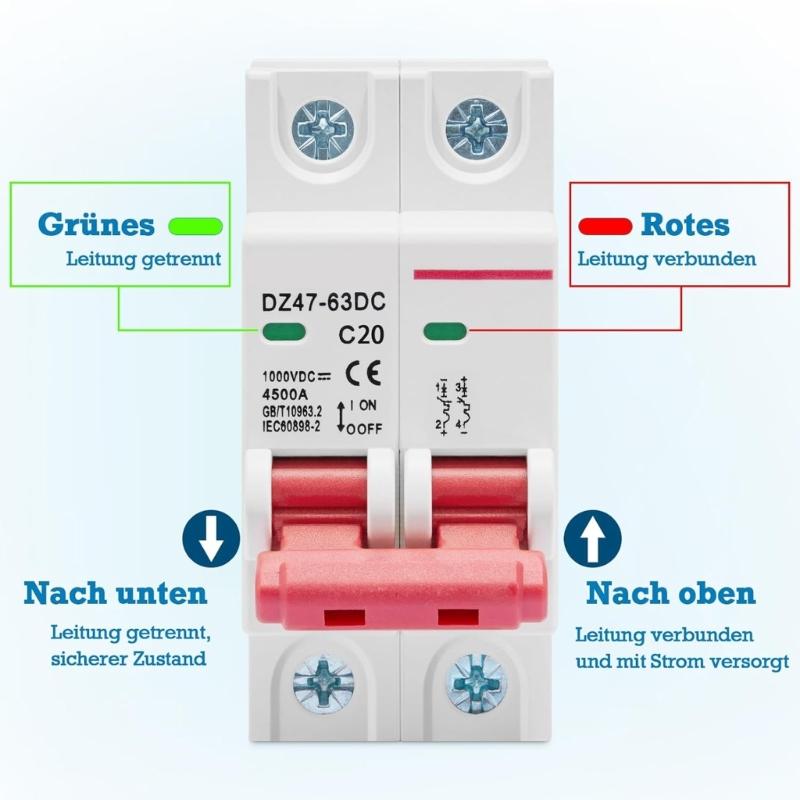 2P Direct Current 1000V DIN Rail Mount Electrical Device with 6kA Capacity Short Circuit Defense for Home Safety