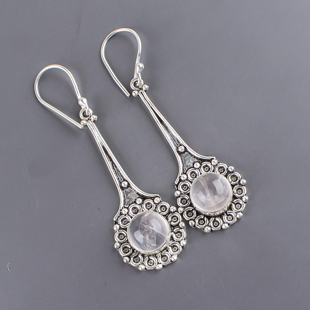 Bijoux en Quartz Rose, Boucles d'oreilles en Argent Sterling Massif 925, Bijoux en Pierres Précieuses Faits Main, Cadeaux pour Femme Boucles d'oreilles Neuves