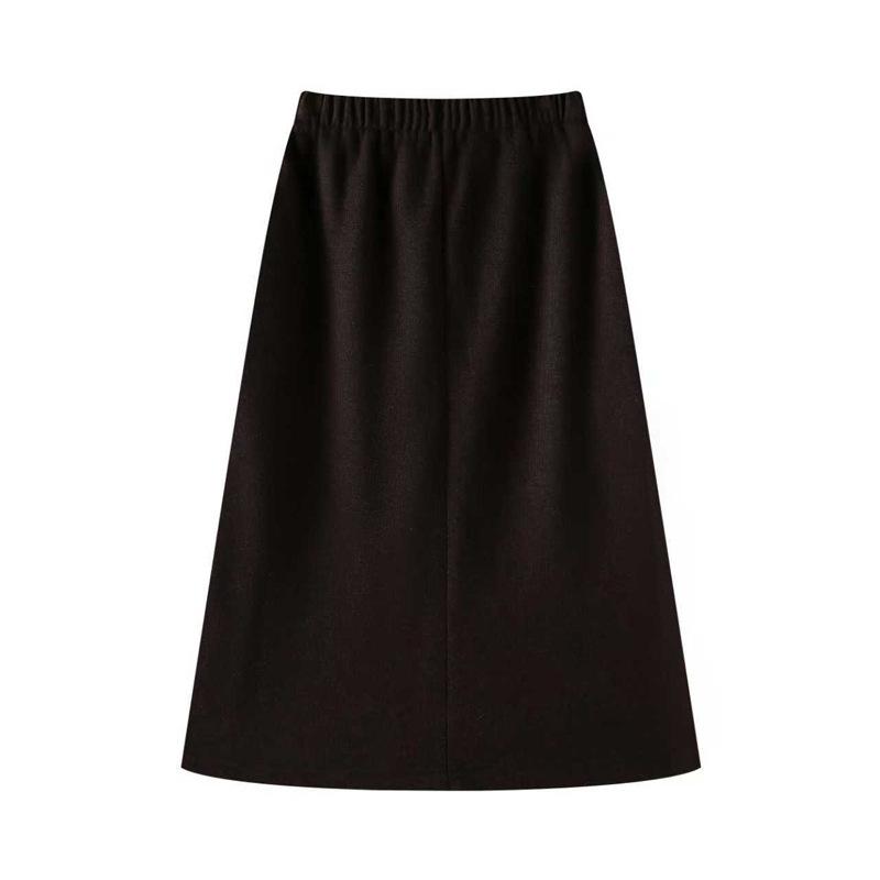 

Mocha Brown Textured Wool High-Waisted Midi Skirt for Women - Autumn Knit Drapey Style, Versatile and New M