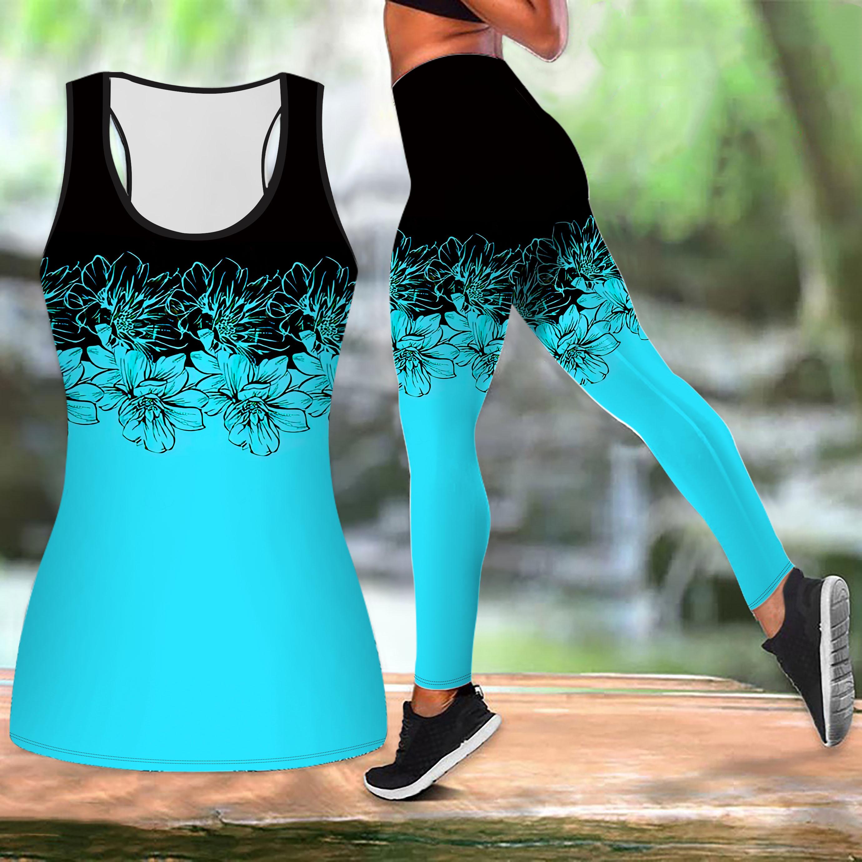 

Синий комплект для йоги с большим цветочным принтом для женщин, модные леггинсы для тренировок, спортивный костюм для фитнеса, повседневный комплект для йоги, спортивный костюм 8XL темно-синий