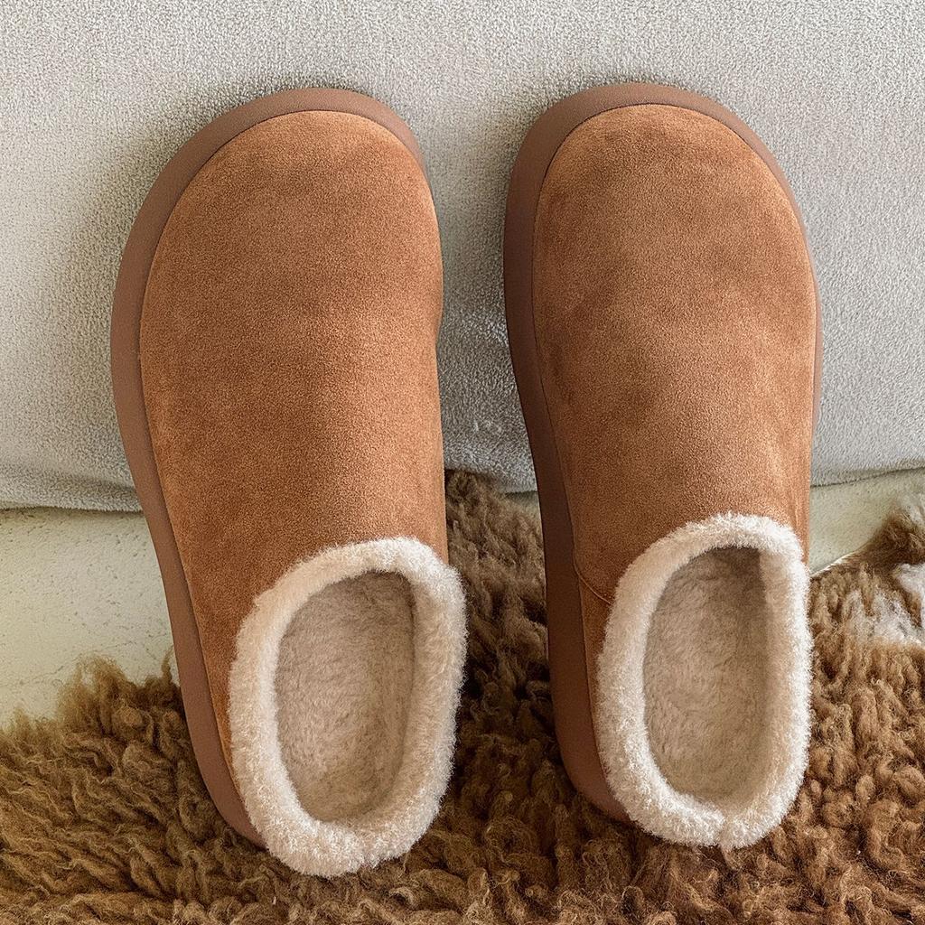 Thick-soled velvet Birkenstocks big head ugly cute bag head half slippers wear new winter snow boots cotton slippers