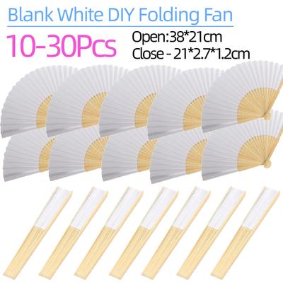 10/20/30Pcs Blank White DIY Paper Decorative Fans Hand Practice Paper Fan Portable Hand-painted for Drawing Dance Cosplay Props