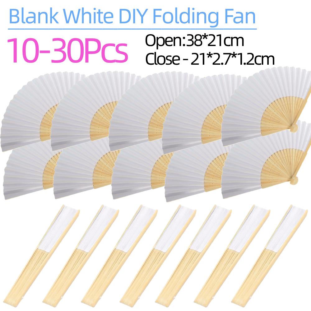 10/20/30Pcs Blank White DIY Paper Decorative Fans Hand Practice Paper Fan Portable Hand-painted for Drawing Dance Cosplay Props