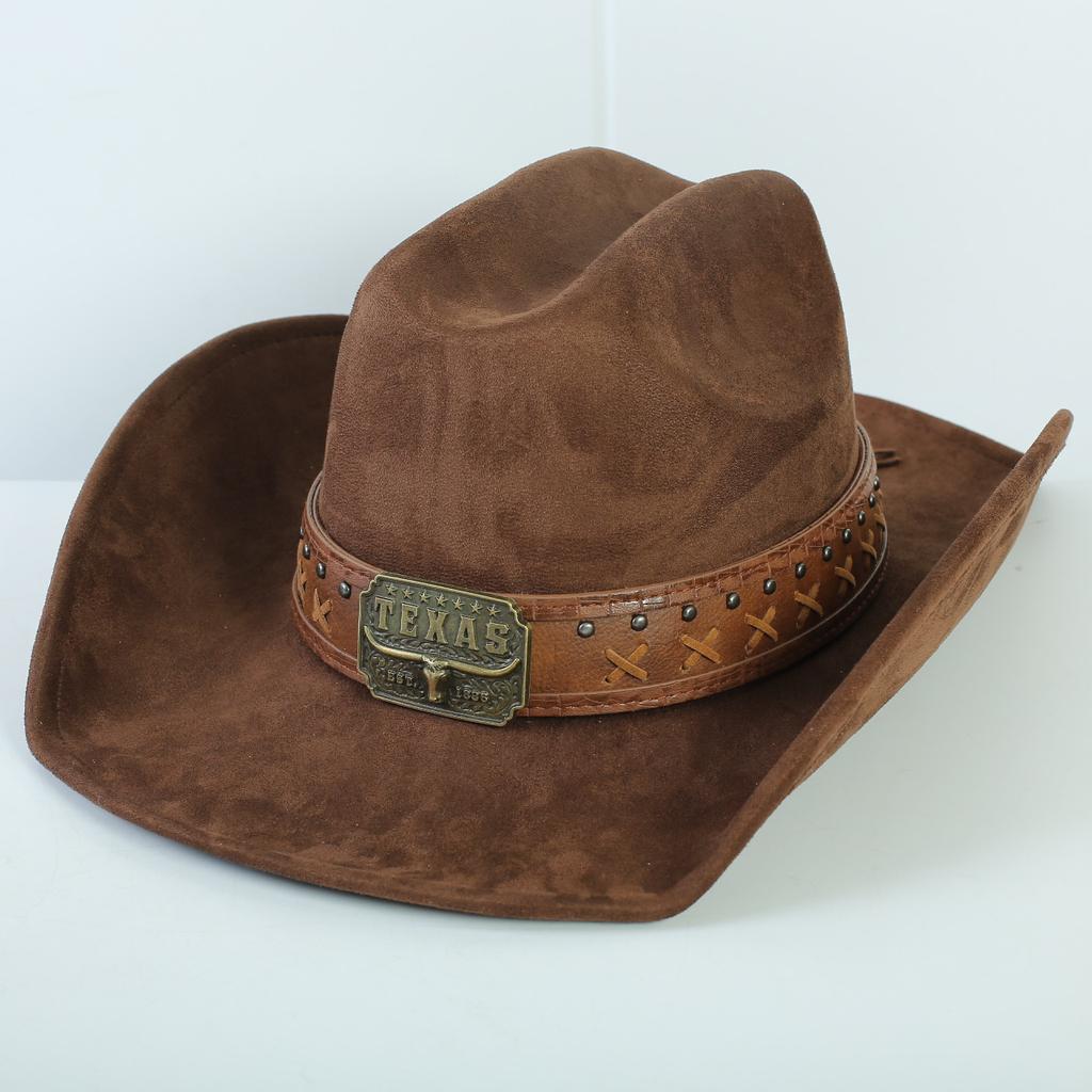 Popolare cappello western da cowboy in camoscio stile europeo e americano per uomo e donna, semplice e alla moda, a tesa larga, cappello jazz