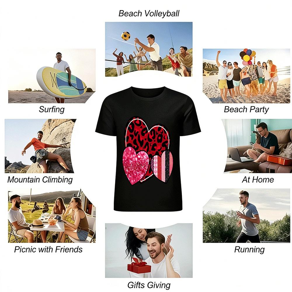 Retro Heart Patchwork Print Casual Top Pure cotton T-shirt