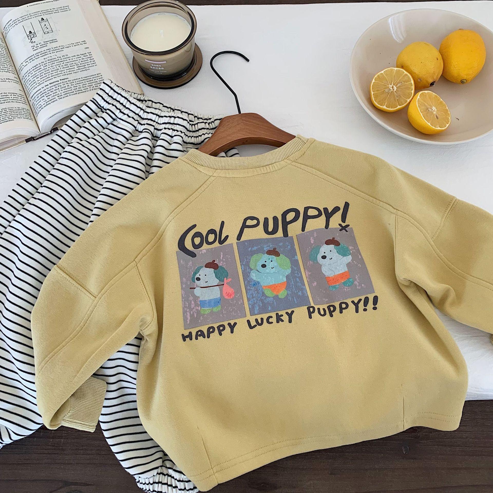 

Детское худи осеннее мультяшное щенок с круглым вырезом пуловер свободный новый детский одежда топ 130cm жёлтый