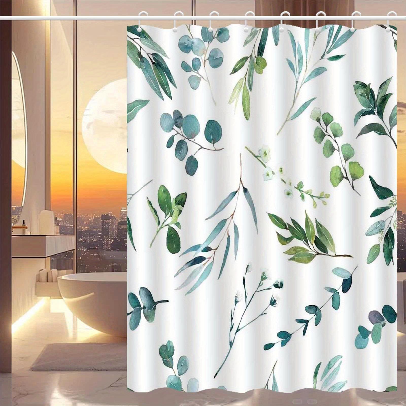 

1 Piece Nordic Green Leaf Pattern Shower Curtain, Polyester Fabric, Machine Washable, Suitable For Bathroom Decoration W60H190(CM)-1 Pcs
