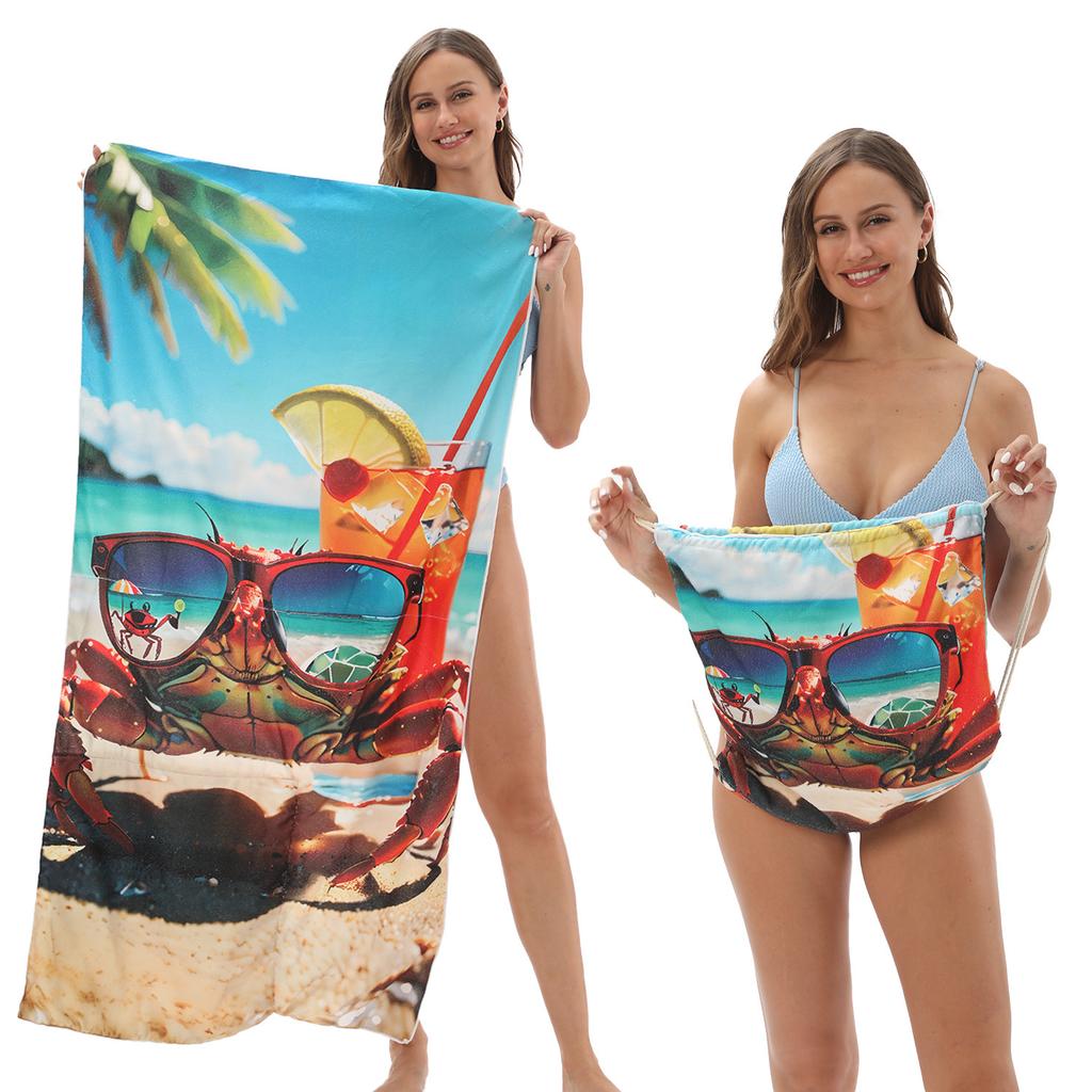 2026 Foldable Beach Towel Printed Bath Towel Integrated Beach Towel Integrated Bag Portable