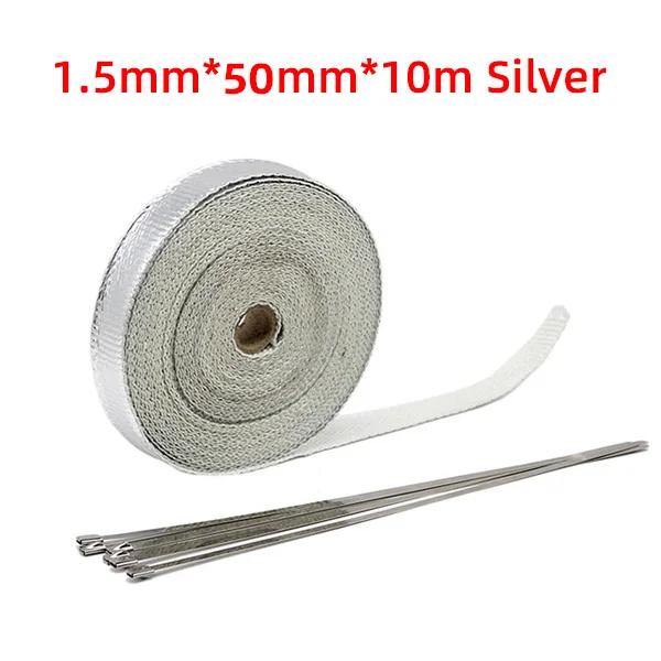 5cm*5M/10M/15M Fascia Termica Scarico Moto Marmitta Nastro Termico Sistemi di Isolamento Scudo Termico con Fascette in Acciaio Inossidabile Accessori Moto