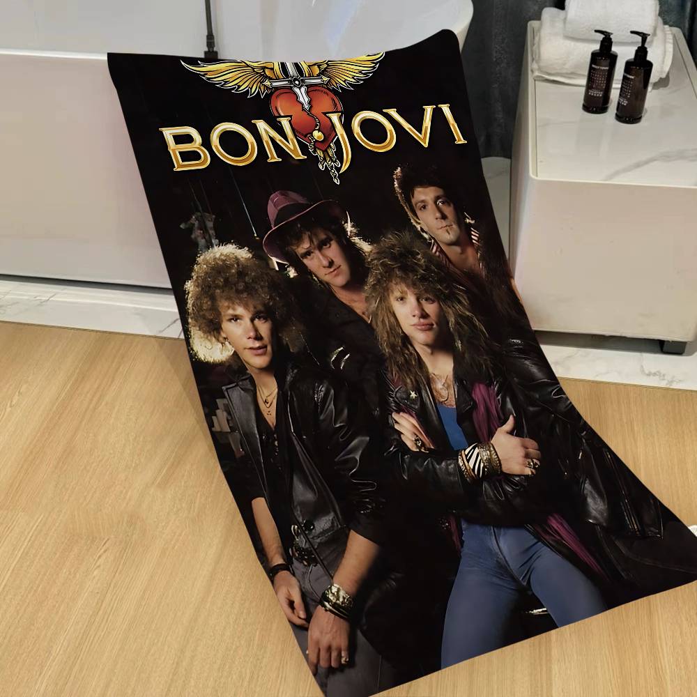 Lang Pattong Unisex White Hot Rock Band B-Bon Jovies Microfiber Blanket Quick Drying Beach Towels Oversized Printing Super Absorbent Pool Towel Blanket
