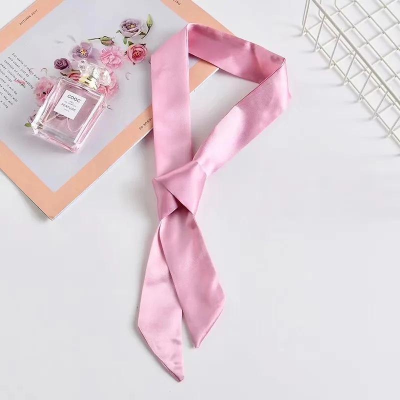 4X100cm Women Narrow Short Scarf 100x4cm Solid Color Chiffon Silk Rubber Black Bag Ribbon Headbands Choker Wristband Streamer