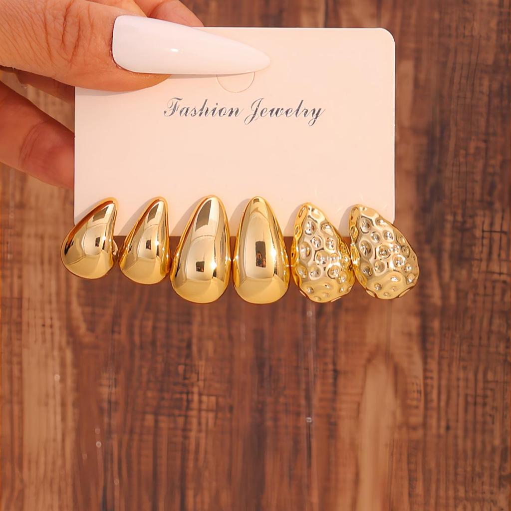 Women's Geometric Gold Teardrop and Twist Earring Set (3-9 Pairs)