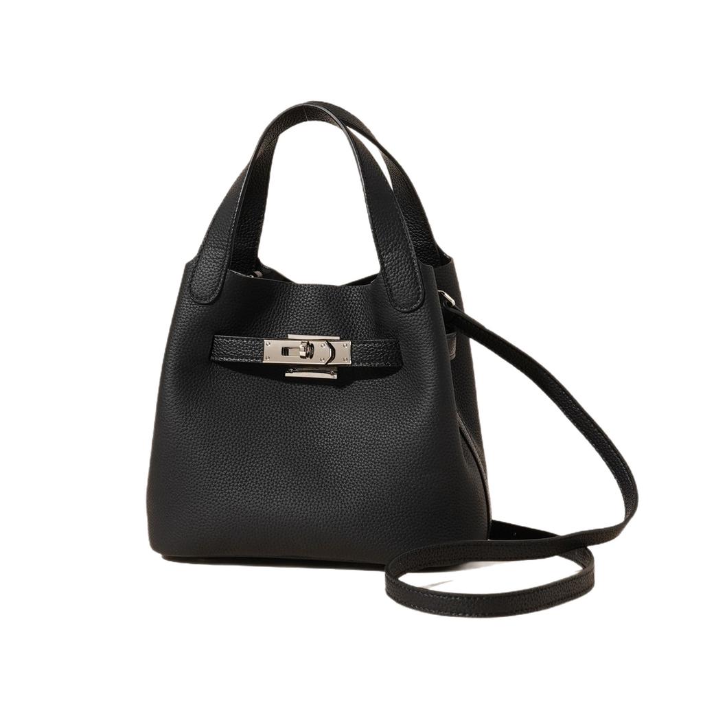 Real Leather Women's Bag, New Lychee Patterned Vegetable Basket Bag, Single Shoulder Crossbody Bag, Women's Armpit Bag, Water Bucket Bag