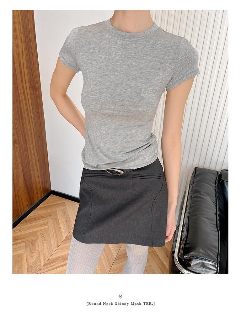 Modal Short Sleeve Crew Neck Women's Slimming Versatile T-Shirt - Nude Feeling, Straight Shoulder, Comfortable Fit