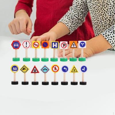 16 Pieces Wooden Street Signs Playset Preschool Learning Toy Teaching Material Educational Train