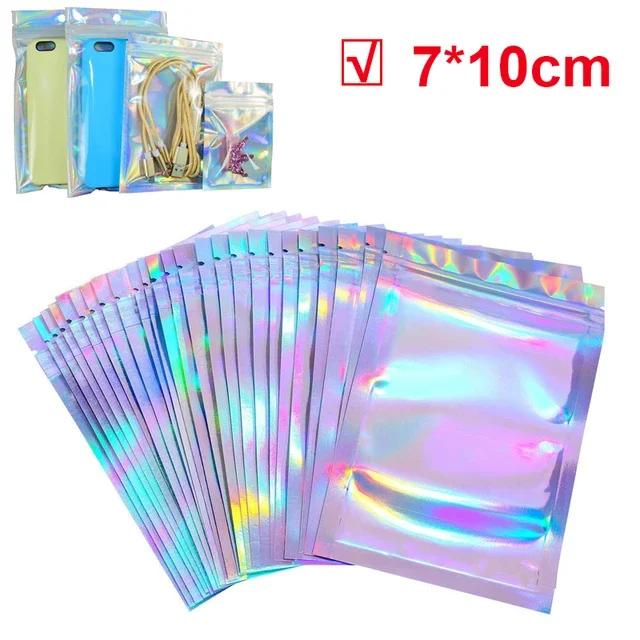 

30/10PCS Laser Sealing Bags Holographic Candy Food Pouch Resealable Jewelry Necklace Gift Packaging Kitchen Plastic Storage Bag 10PCS