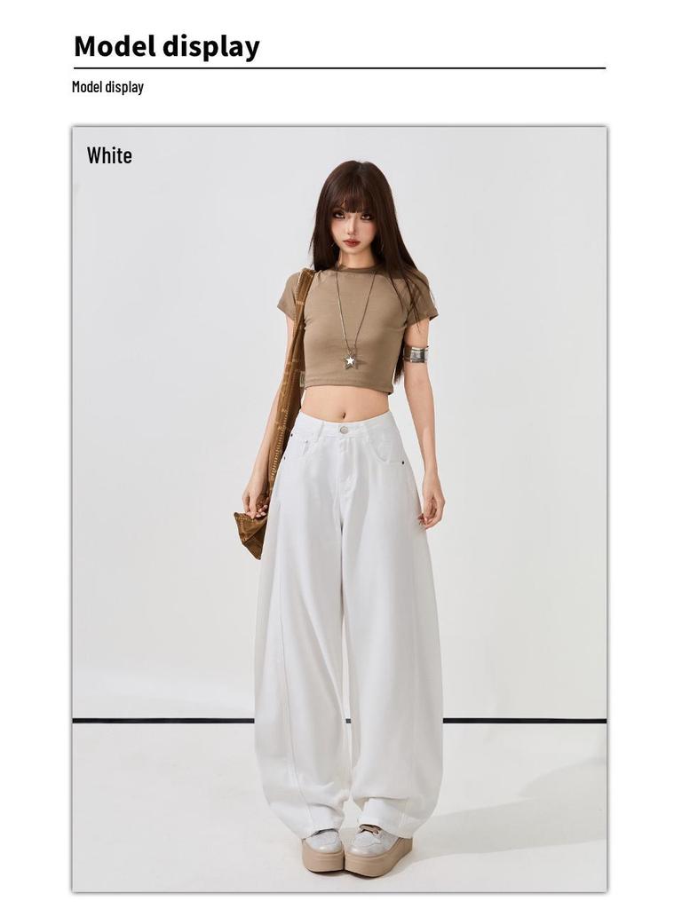 Women's Super Soft White Linen Cropped Wide-Leg Jeans - 2026 Spring/Summer Collection