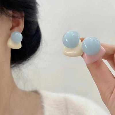 Wow Milk Huhu Cute Contrasting Color Geometric Stud Earrings Niche Temperament Sweet Design Earrings