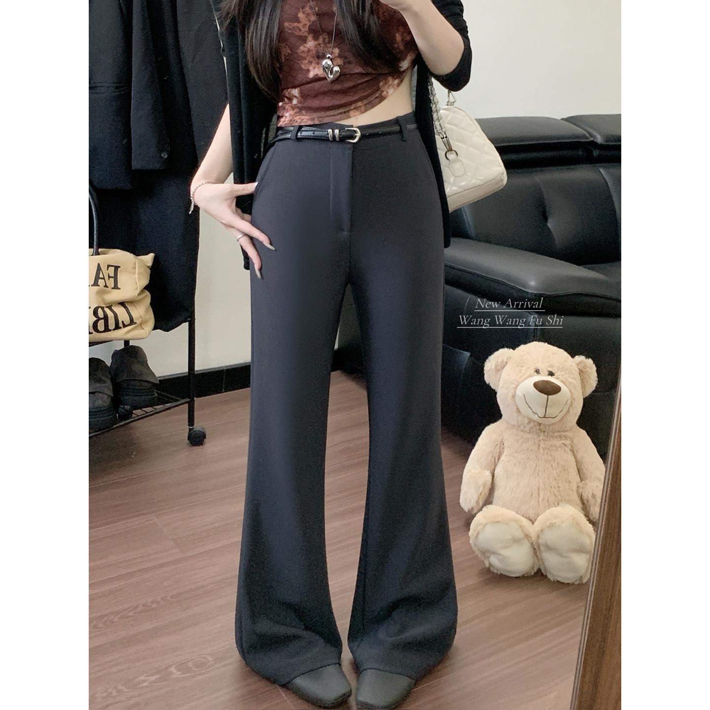 

2026 Spring Women s Hong Kong Style Micro-Flare Slim Fit Stretch Pants Large серый