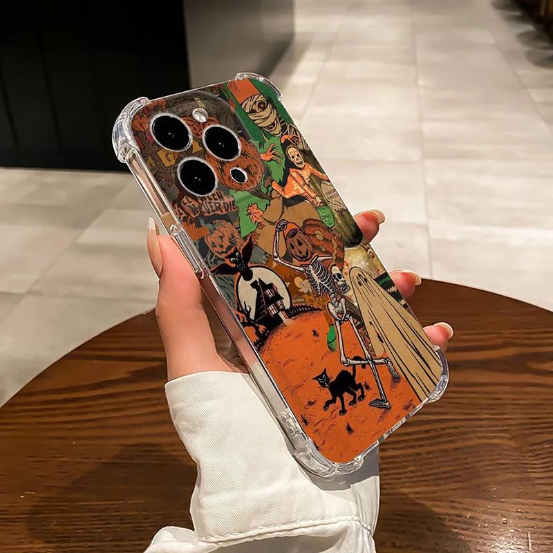 Cute Ghost Clear Phone Case For iPhone 15 14 13 12 11 Pro Max 7 8 14 15 Plus X XR XS Max Funny Halloween Matte Soft Luxury Cover