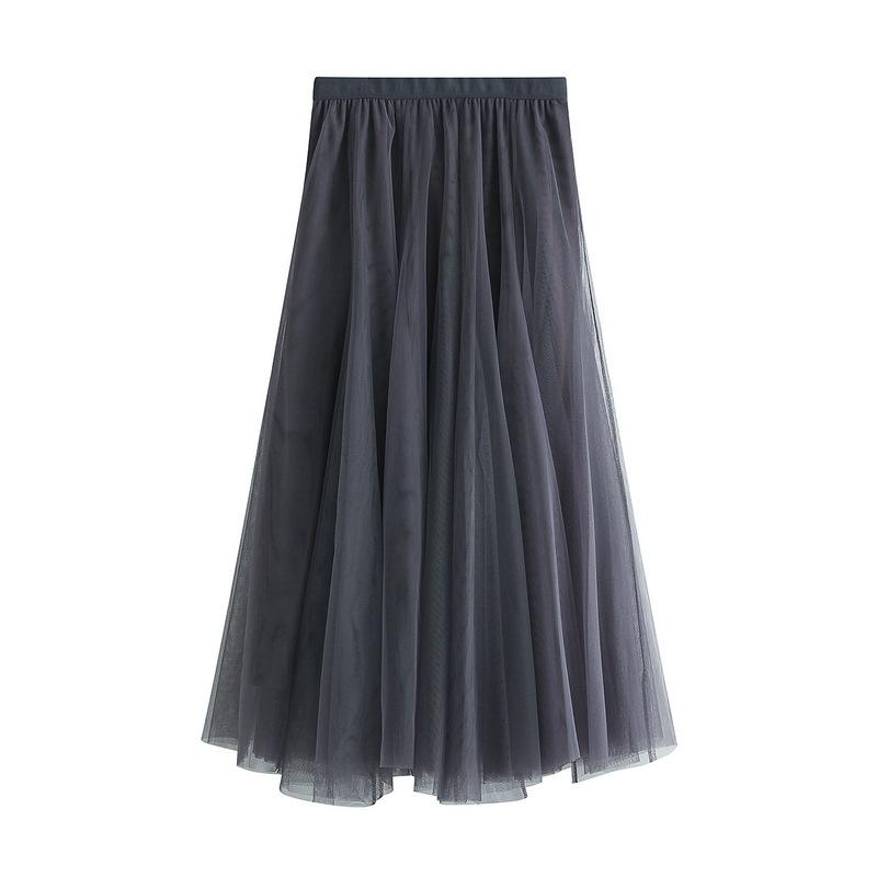 Women's Tulle Skirt Elastic High Waisted A-Line Layered Flowy Long Skirts Pleated Mesh Midi Skirts for Women Casual Beach Ruffle Skirts for Party