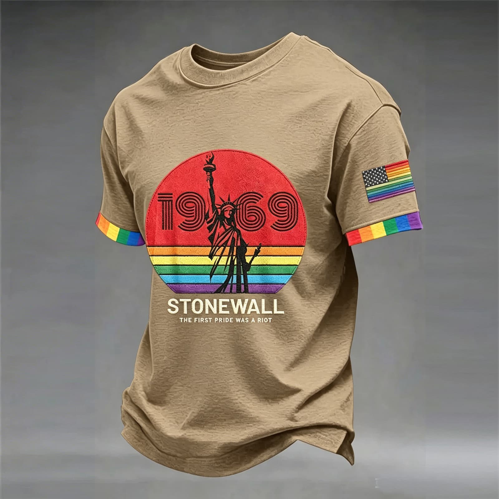 

Stonewall 1969 Short Sleeve T Shirt with Statue of Print Crew Neck Comfortable Casual Top for Men and Women XXL