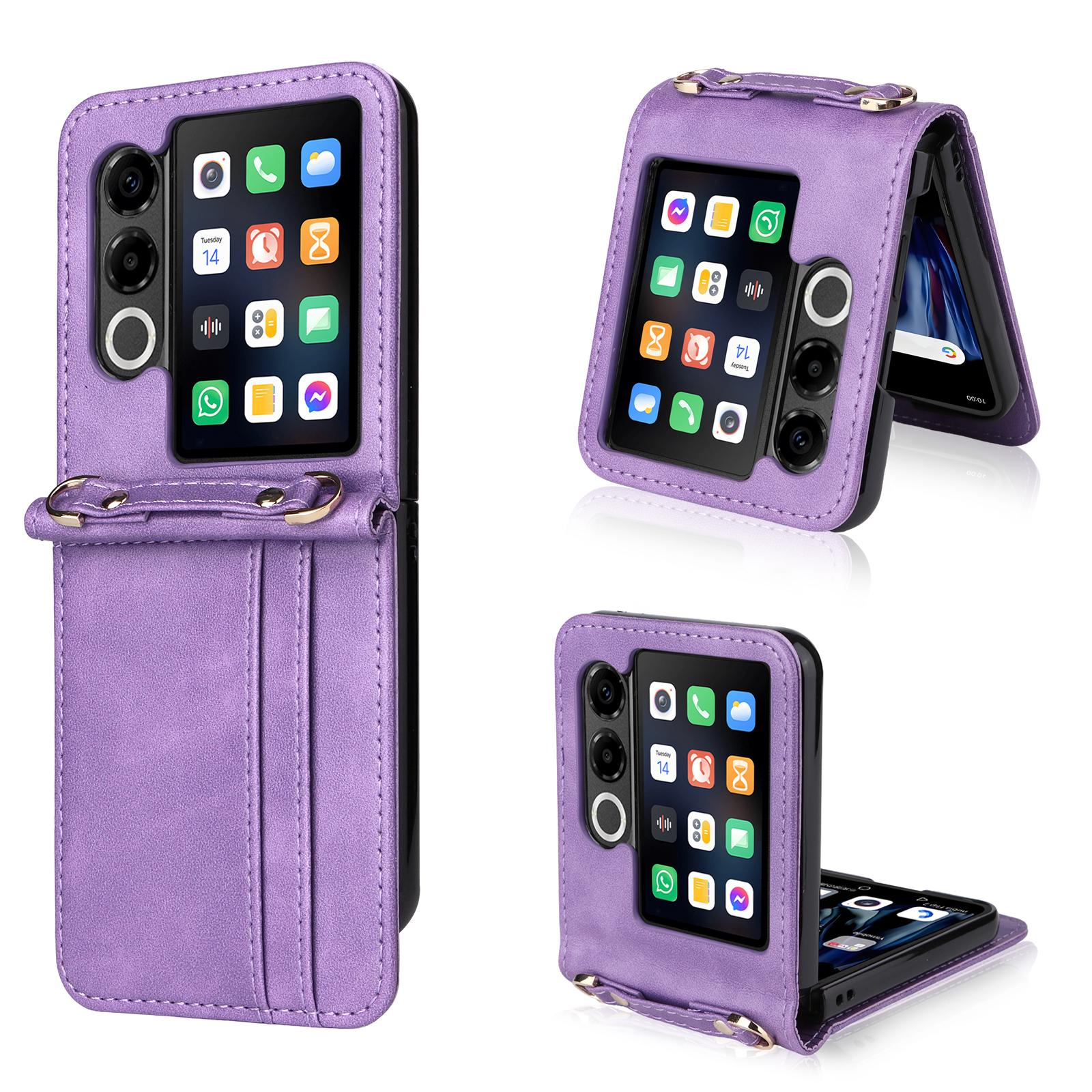 

For ZTE nubia Flip2 5G Case Card Slots Leather Phone Cover with Lanyard Purple