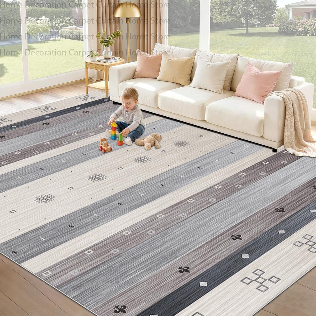 Vintage Geometric Carpet Living Room Soft Fluffy Home Decor Washable Rectangle Bedroom Large Area Rug Non-Slip Lounge Floor Mats