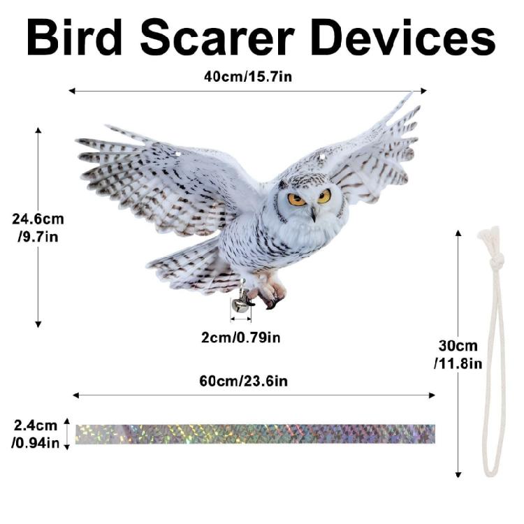 Bird Scare Owl Decors with Mirror Like Strips and Bells for Garage and Roof Defense