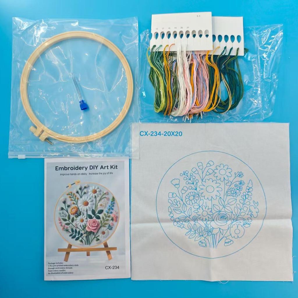 1set Floral Embroidery Kit, Including Stitch Instructions and Tools, Suitable for Beginners, DIY Cross-stitch Craft Materials.