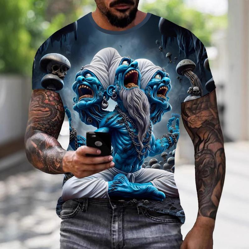 Mens Summer Clothing 3D Printed Skull Graphic T Shirts Round Neck Short Sleeved