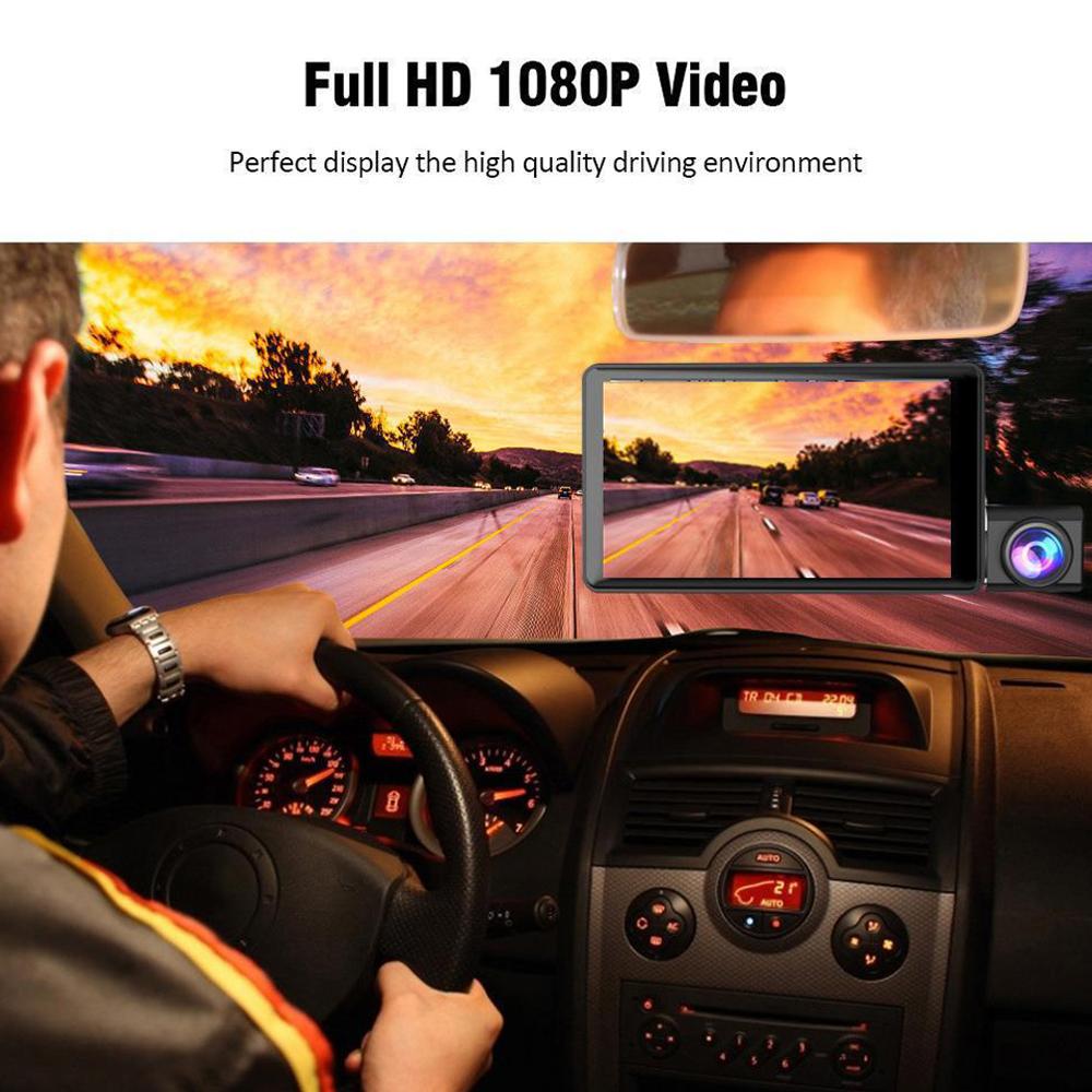 1080P DVR Dash Camera 3-Lens Front & Inside & Rear Camera Driving Recorder 4 Inch Screen Dashcam