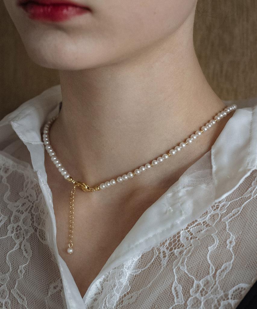 Has En016 Basic Pearl Gold Ball Necklace