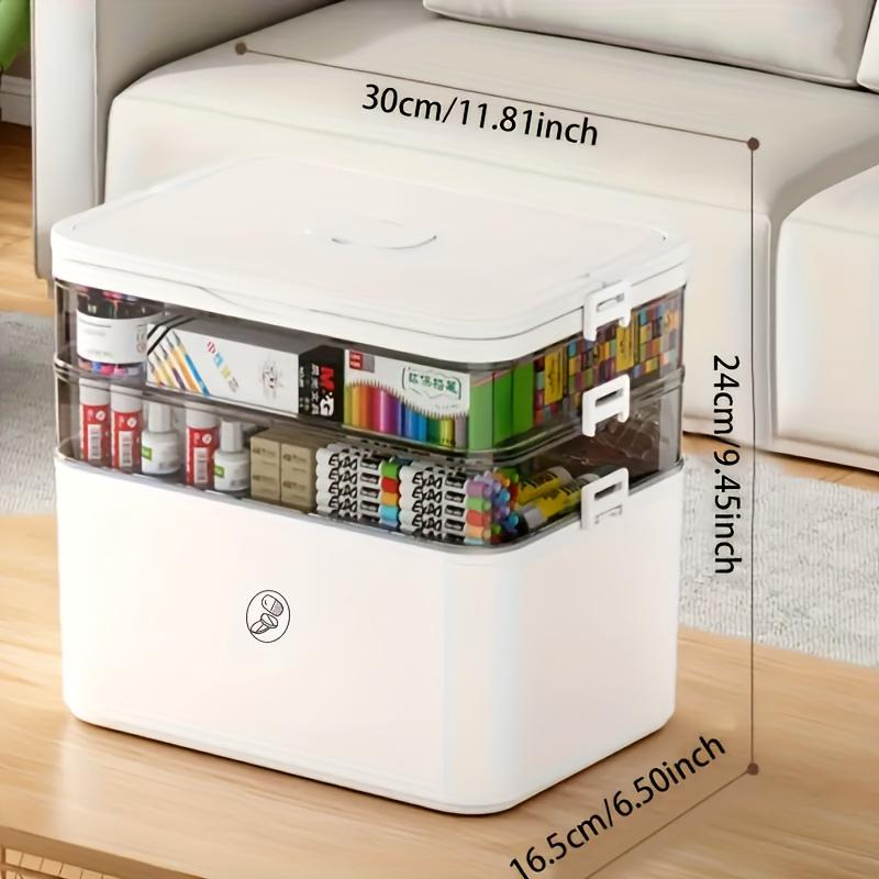 Large Capacity Multi-Layer Durable Plastic Storage Box - Portable, Easy-Clean Organizer for Pills, Office , Bathroom Essentials - Transparent Design
