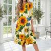 Women's Casual Fashion Round Neck Three Quarter Sleeve Printed Midi Dress
