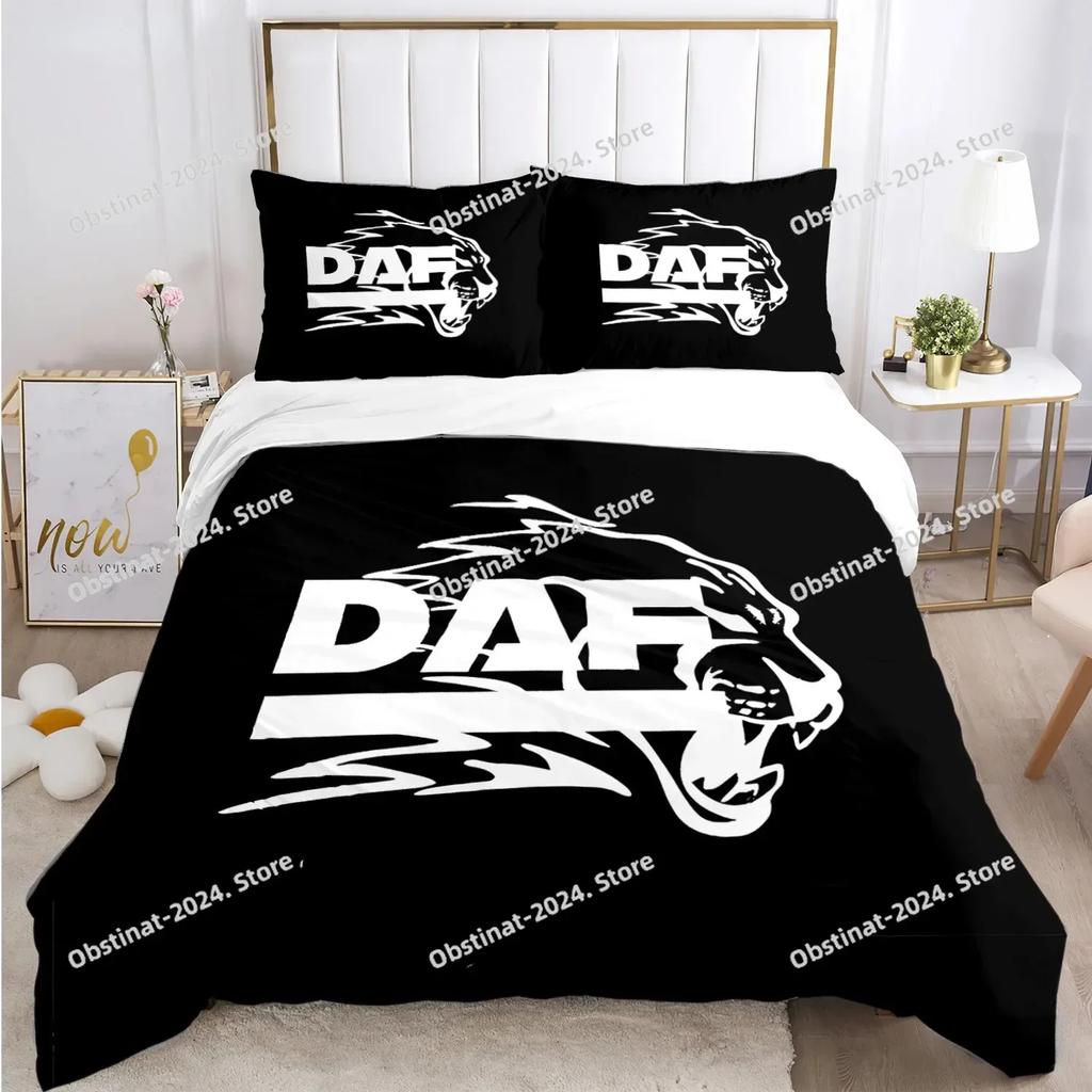 DAF Truck Logo Ložní souprava Tištěná ložní souprava s povlakem na polštář a povlakem na přikrývku Měkká Jednolůžko Dvojlůžko Queen Super King Velikost pro Dospívající Chlapce