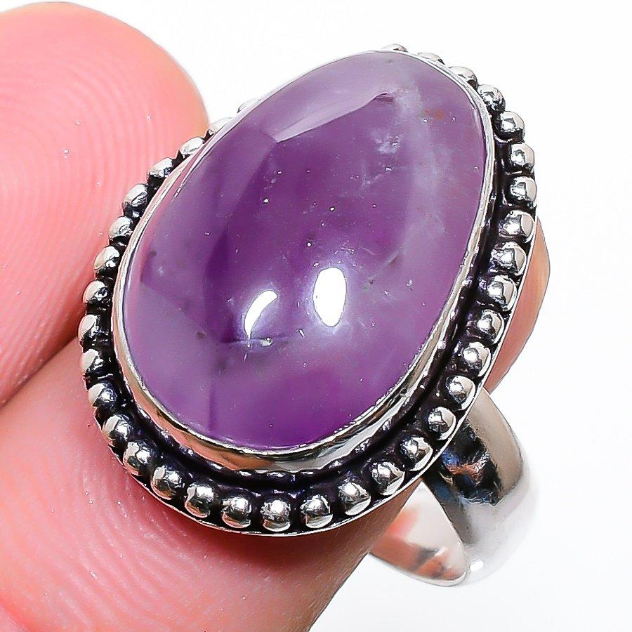 Sage Amethyst Gemstone Handmade 925 Sterling Silver Jewelry Ring Size 8