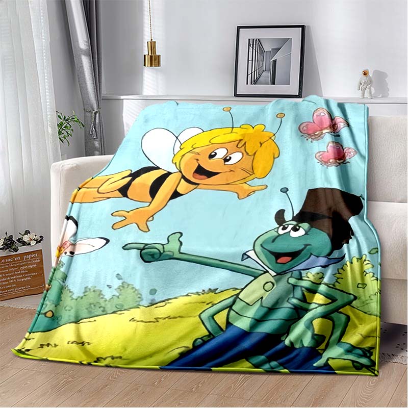 La Abeja Maya Cartoon Flannel Blanket, Cute Maya The Bee Print Warm Sofa Throw Blanket, Kids Bedroom Decor Gift For Maya Bee Anime Fans