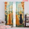 2pcs,2D Plane Printing Pattern Curtains Urban Feline View Durable 100% Polyester Fabric (without Rod) Gifts Use for Bedroom