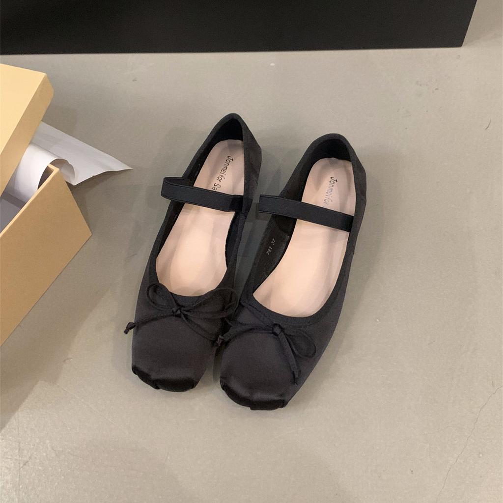 Fashion Bailamos Brand Luxury Satin Silk Ballet Shoes Woman Classic Square Toe Bowtie Elastic Band Ballerina Flats Ladies Soft Loafers M