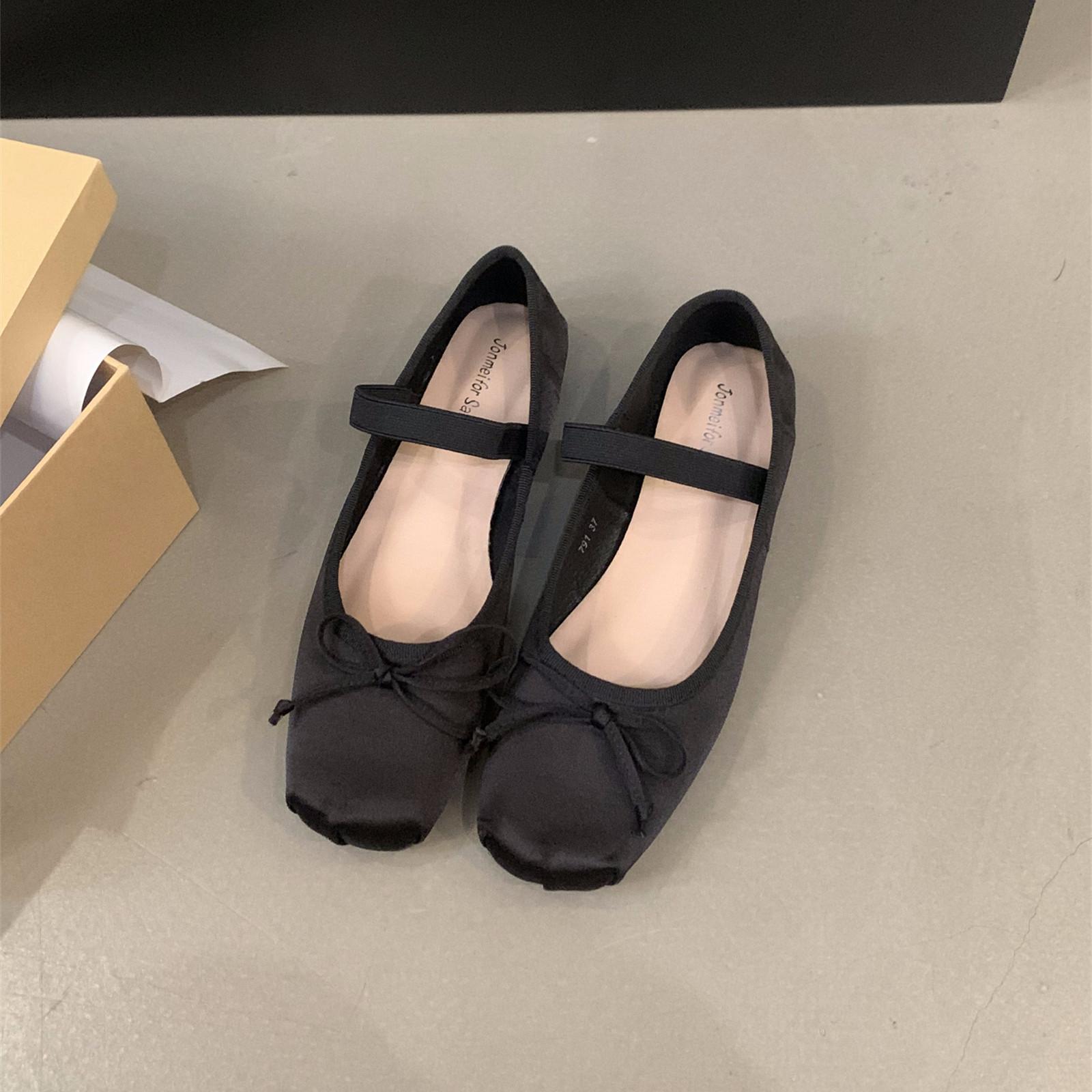 

Bailamos Brand Luxury Satin Silk Ballet Shoes Woman Classic Square Toe Bowtie Elastic Band Ballerina Flats Ladies Soft Loafers M 35
