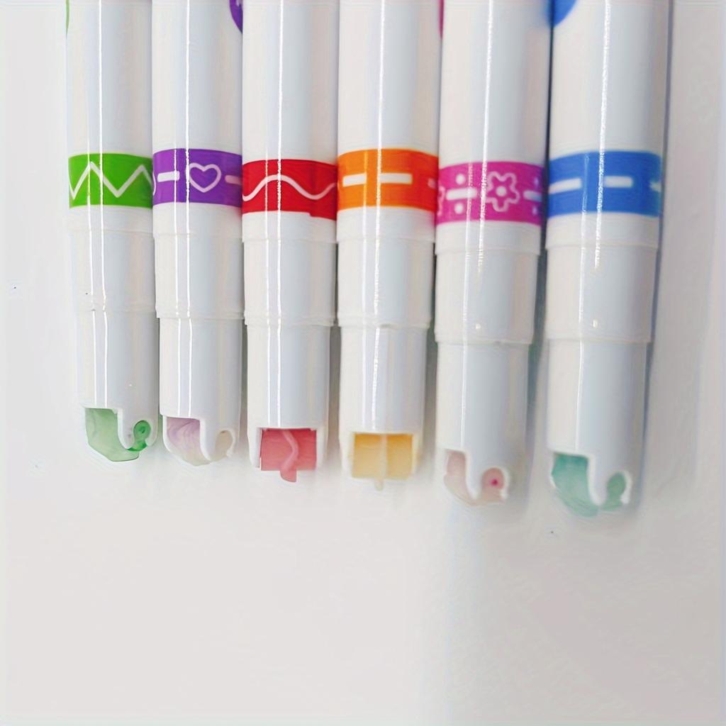 6pcs Flower Line Shape Highlighter Pen Roller Tip Curve Liner Marker Kawaii Stationery for School Office Supplies Gifts