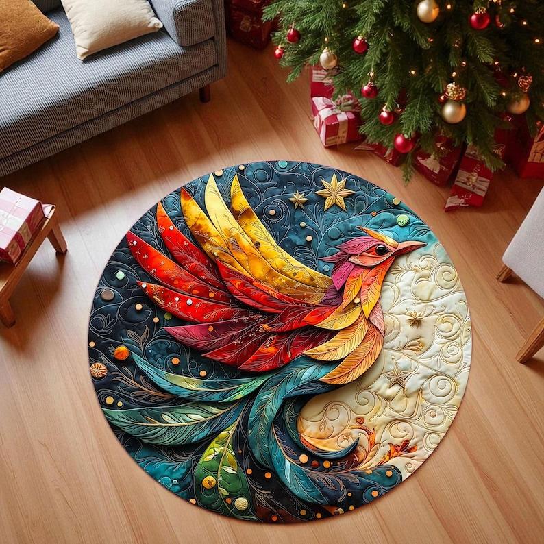 

Christmas Bird Round Doormat, Winter Home Decor Rug, Xmas Living Room Mat for Holiday Decoration (2D Flat Printing) Diameter 60cm