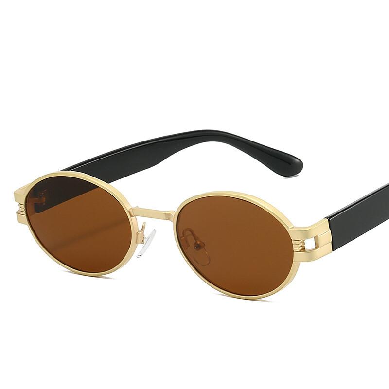 Luxury Brand Metal Sunglasses Unisex Designer Fashion Oval Black UV400 Shades For Men Women